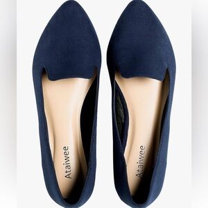 ATAIWEE BLUE SUEDE MEMORY FOAM PADDED HEAL POINTY BALLET FLATS ANTI-SLIP•S/7.5